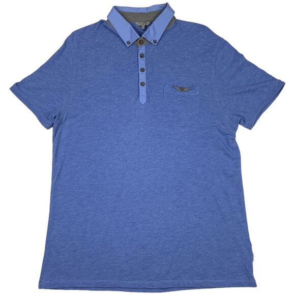 Ted Baker Mens Ovaskep Polo Collar Shirt 6 US/2XL XXL Blue Short Sleeve Preppy - Picture 1 of 11